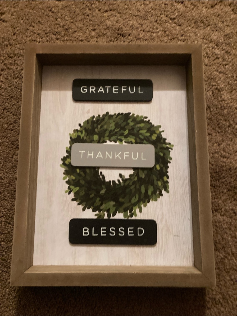 Thankful Grateful Blessed Framed Wreath Wall Art in Green